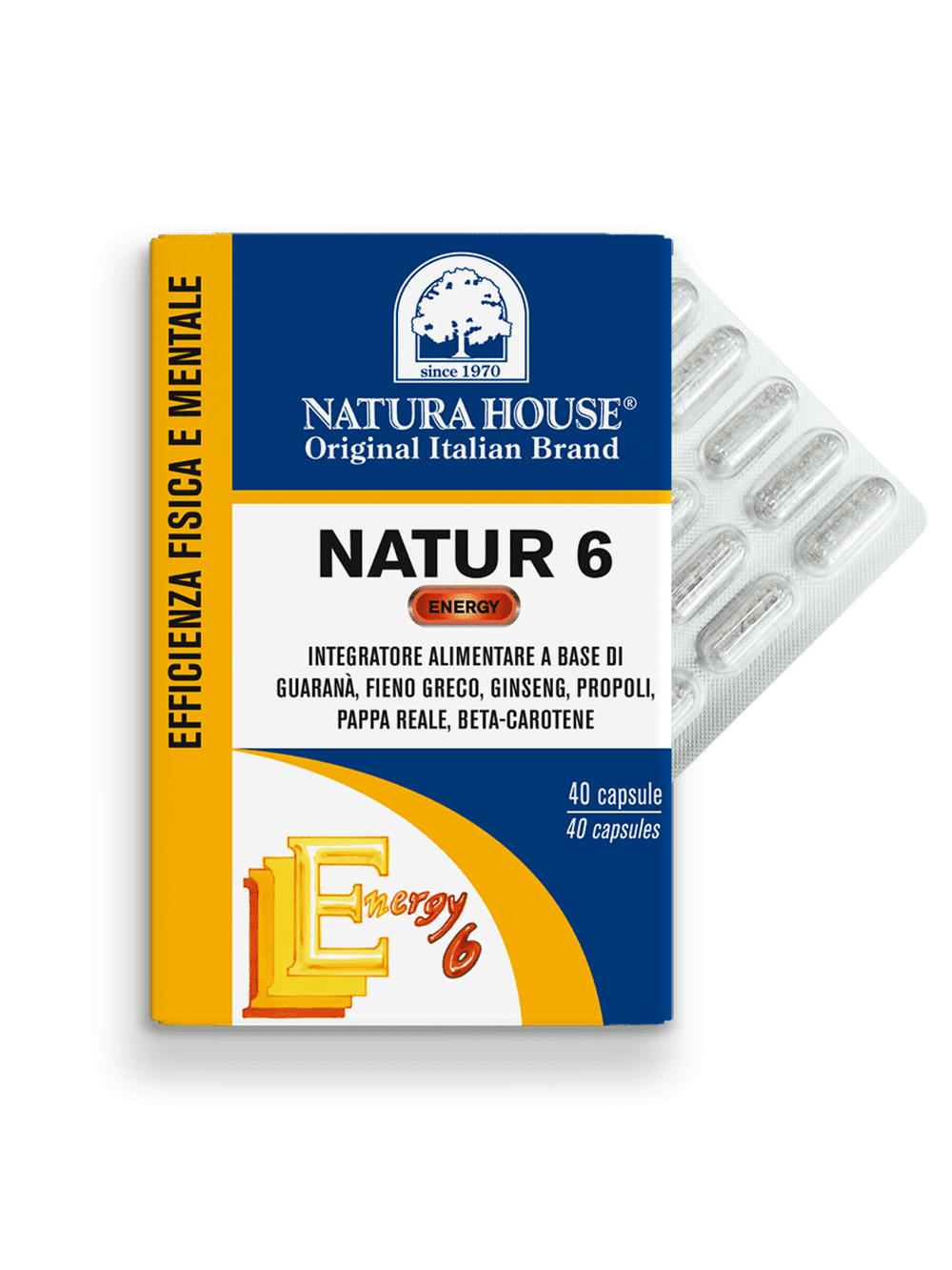 NATUR 6 ENERGY Efficienza Fisica e Mentale - Guaranà, Fieno Greco, Ginseng, Propoli, Pappa Reale