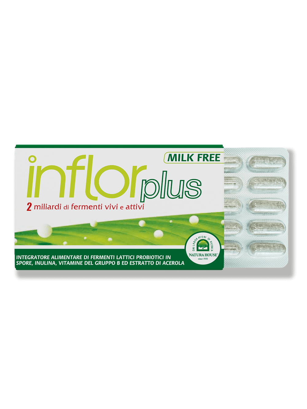 INFLOR PLUS Probiotic Lactic Ferments in Live and Active Spores (2 Billion), prebiotic, Vitamins C and group B