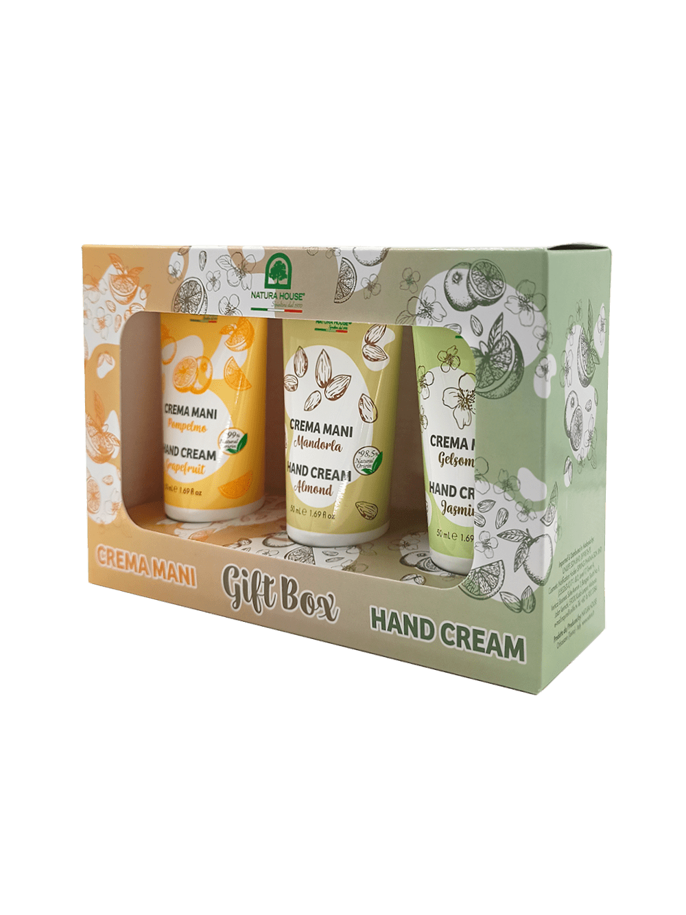 GIFT BOX TRIS CREME MANI Idratanti e Nutrienti - Gelsomino, Mandorla, Pompelmo