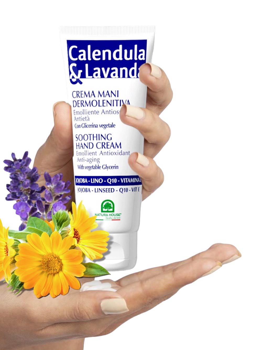 CALENDULA & LAVANDA CREMA MANI con Coenzima Q10 - Dermo Lenitiva Idratante Emolliente Antiossidante Antietà