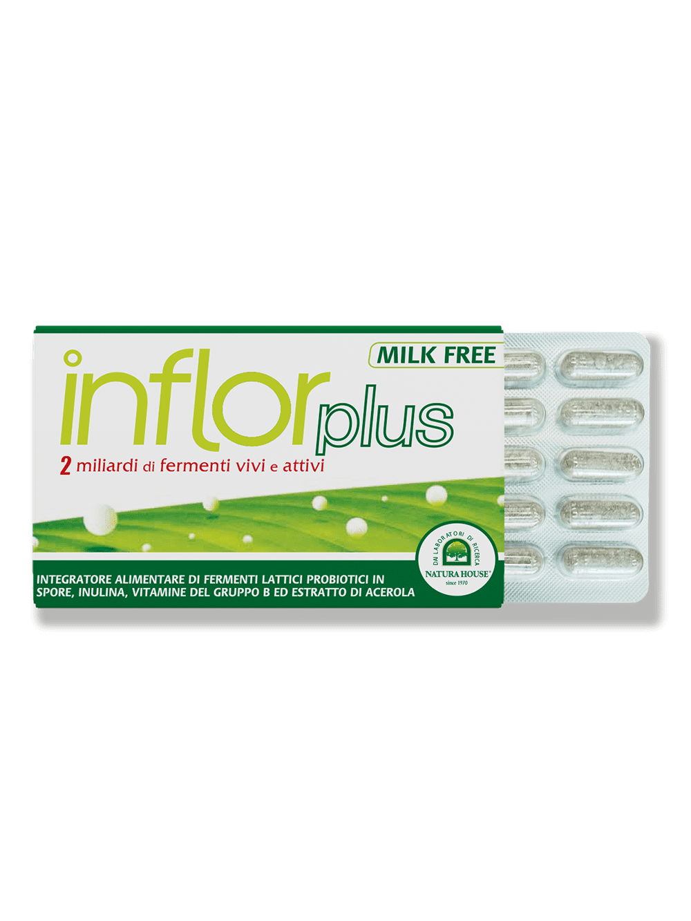 INFLOR PLUS Fermenti Lattici Probiotici in Spore vivi e attivi (2 Miliardi), prebiotico, Vitamine C e gruppo B
