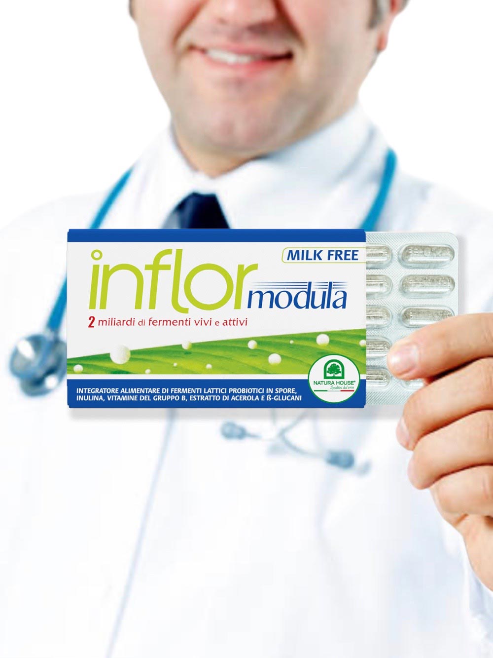 INFLOR MODULA Fermenti Lattici Probiotici in Spore vivi e attivi (2 Miliardi), prebiotici, Vitamina C e gruppo B, con Beta-glucani