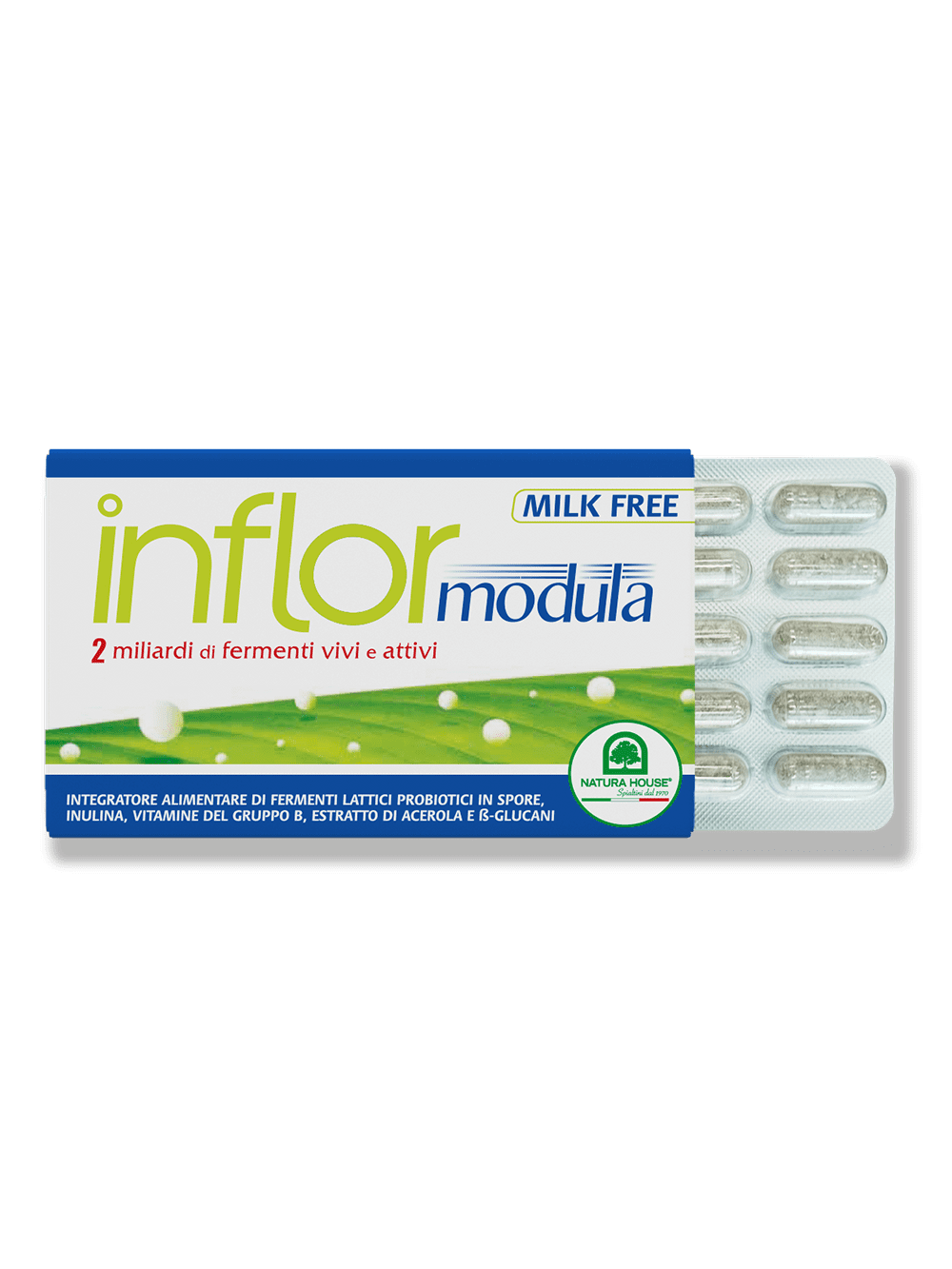 INFLOR MODULA Lactic Ferments Probiotics in live and active spores (2 billion), prebiotics, Vitamins C and group B, Beta-glucans