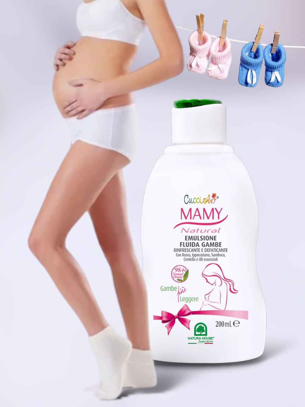 CUCCIOLO Mamy BIO Natural EMULSIONE FLUIDA GAMBE, Biologica - Rinfrescante e Defaticante