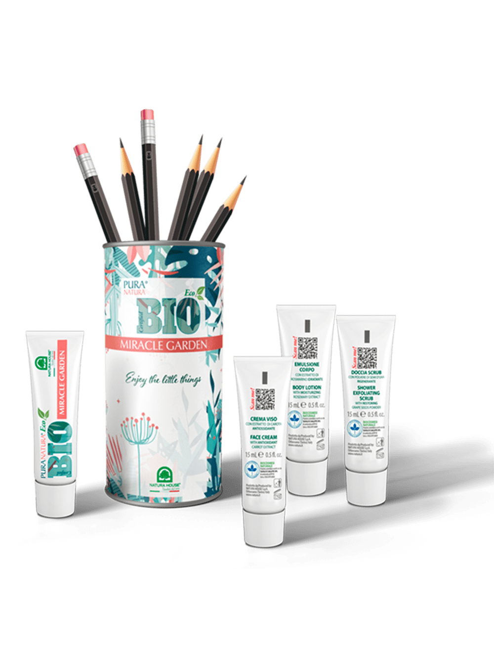 MIRACLE GARDEN BIO TRIAL KIT - Crema Viso, Doccia Scrub, Emulsione Corpo