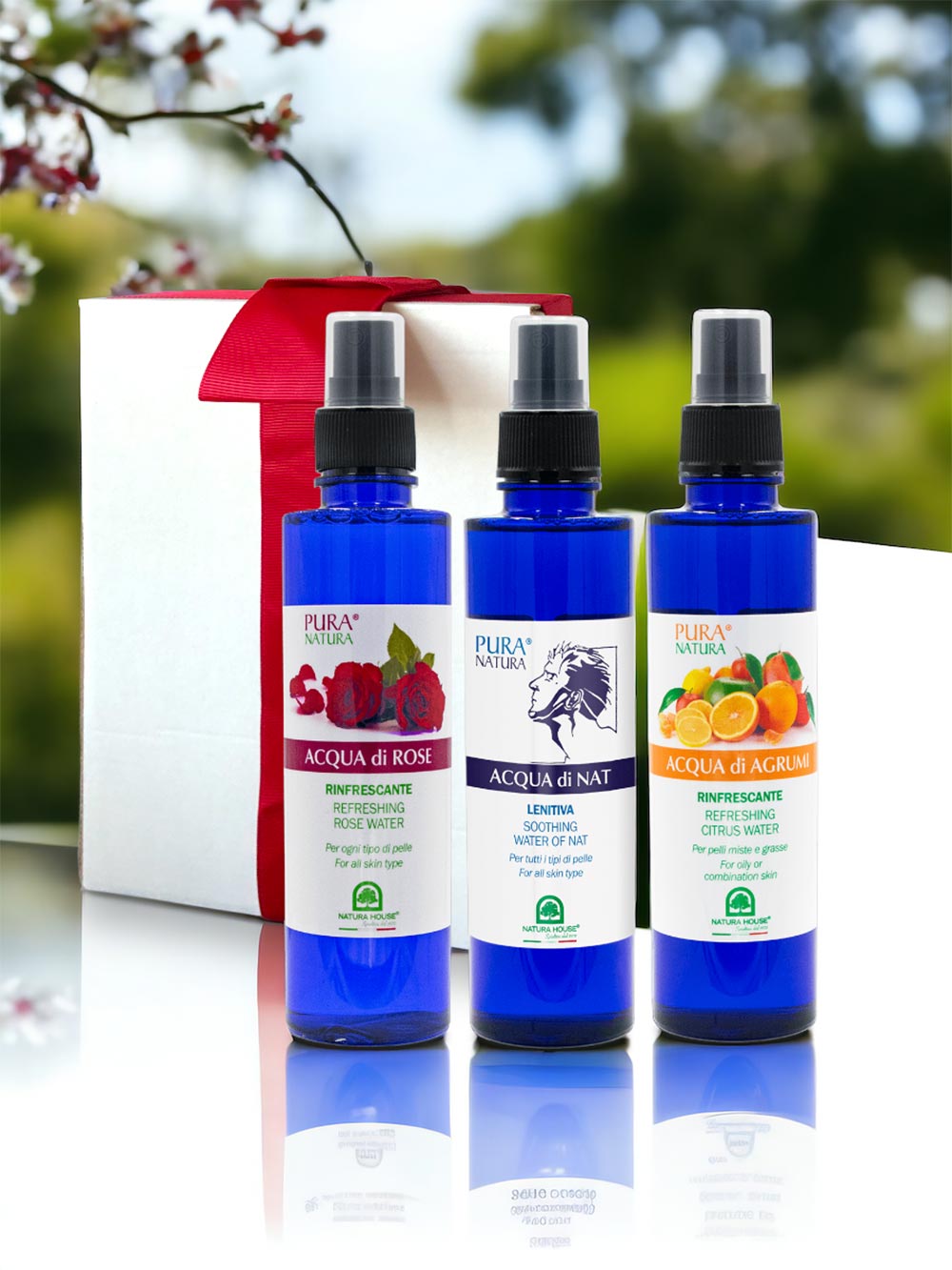 ACQUE AROMATICHE Set - Acqua di Rose, Acqua di Nat, Acqua di Agrumi - Eco Spray No Gas